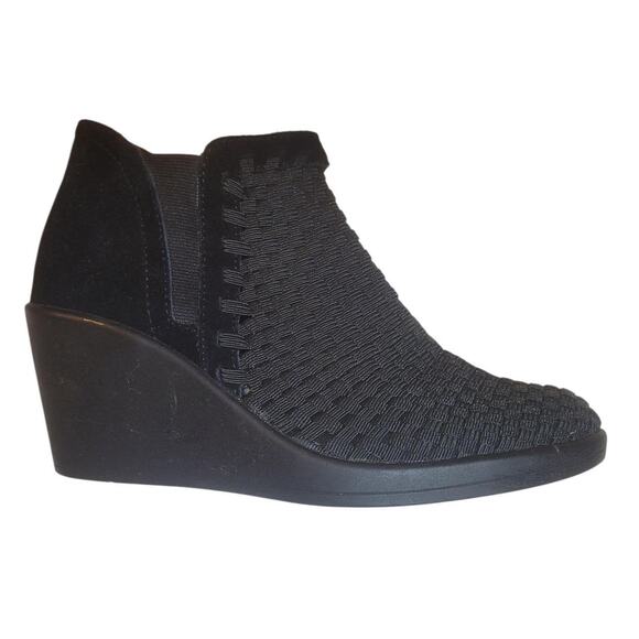 STEVE MADDEN MASSON SZ 8 Chic Black Woven Wedge Ankle Booties - Picture 1 of 8